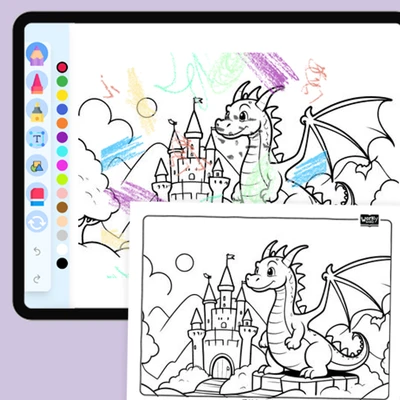 Dragon and Castle - coloring educational content