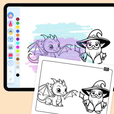 Dragon and Wizard - coloring educational content