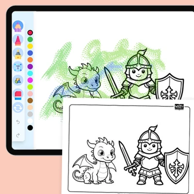 Dragon and Knight - coloring educational content