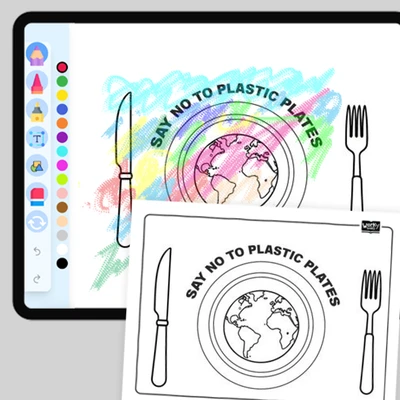 Say No to Plastic Plates - coloring educational content