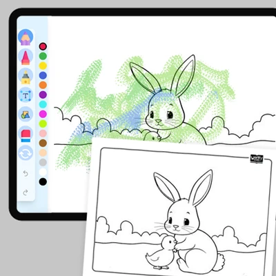 Bunny with Easter Chick - coloring educational content
