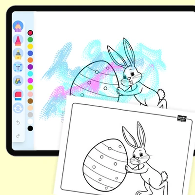 Bunny Pushing Easter Egg - coloring educational content