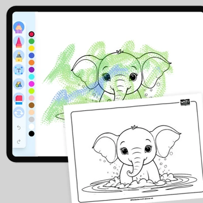 Elephant Bathing River Splashing - coloring educational content