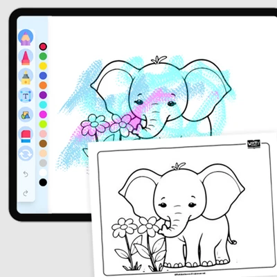 Elephant Smelling Flowers Gentle - coloring educational content