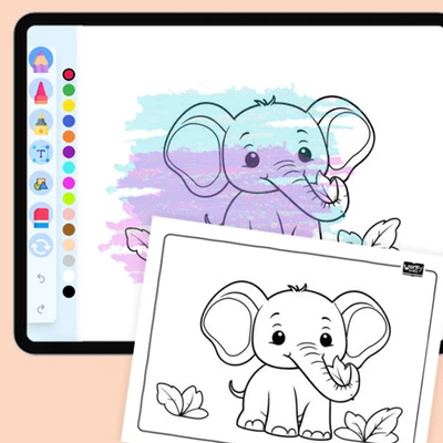 Elephant Eating Leaves Happily - coloring educational content