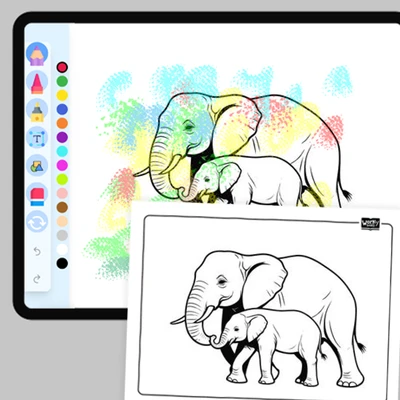 Mother Elephant and Calf - coloring educational content