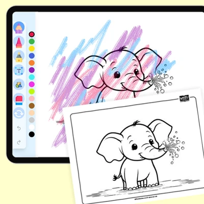 Elephant Spraying Water Playfully - coloring educational content