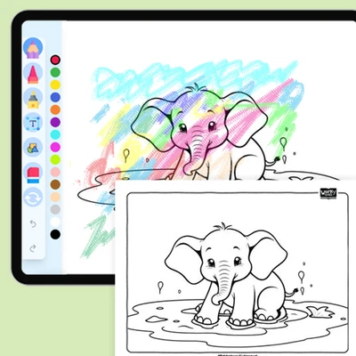 Elephant Cooling Off Mud - coloring educational content