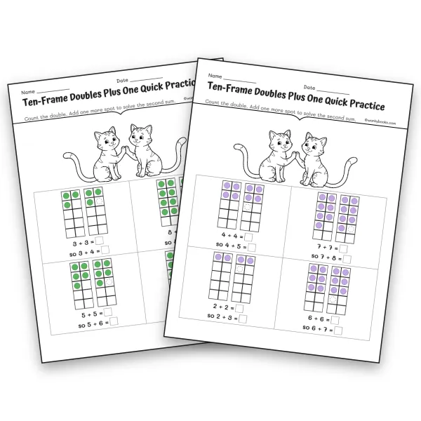 Ten-Frame Doubles Plus One Quick Practice - worksheet educational content