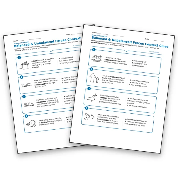 Balanced & Unbalanced Forces | Science Vocabulary - worksheet educational content