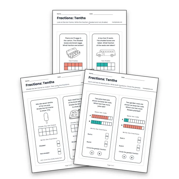 Fractions:  Base Ten - worksheet educational content