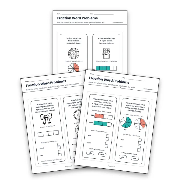 Fraction: Word Problems 3rd Grade - worksheet educational content