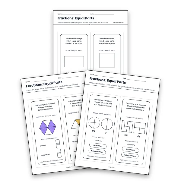 Fractions: Equal Parts - worksheet educational content