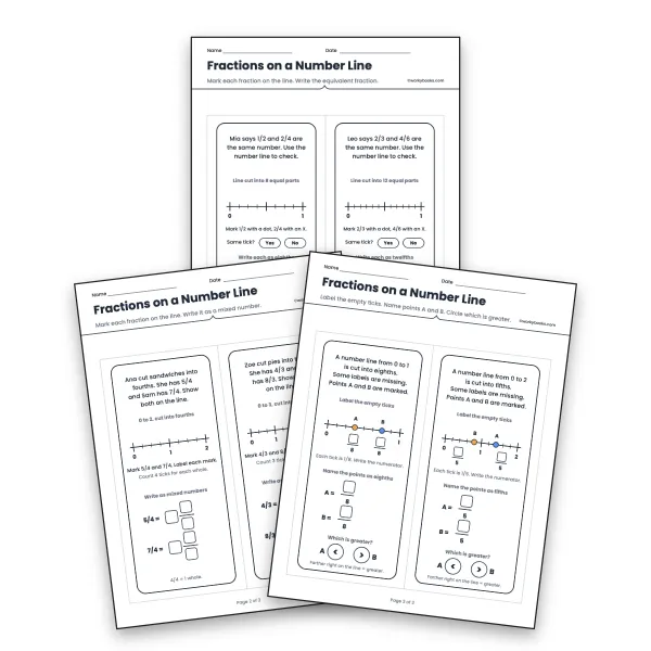Fractions on a Number Line Grade 4 - worksheet educational content