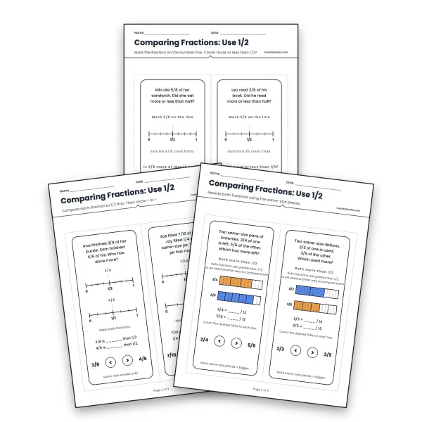 Comparing Fractions: Use 1/2 - worksheet educational content