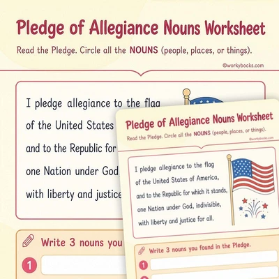 Pledge of Allegiance Nouns Worksheet - America 250 Edition - worksheet educational content