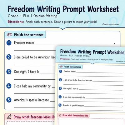 America 250: Freedom Writing Prompt Worksheet - worksheet educational content