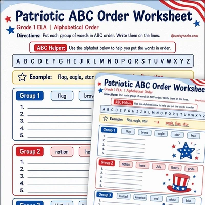 Patriotic ABC Order: America 250 Edition - worksheet educational content