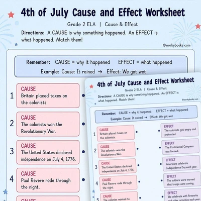4th of July Cause and Effect Worksheet - worksheet educational content