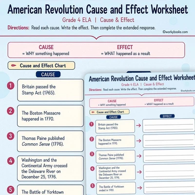 American Revolution Cause and Effect - worksheet educational content