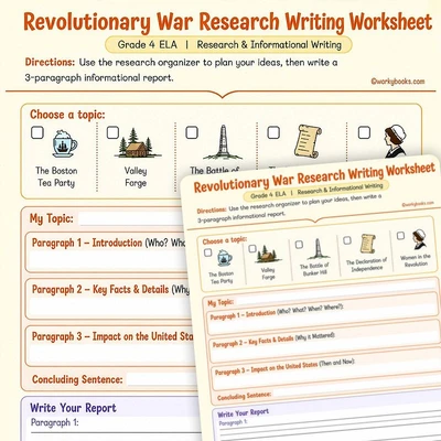 Revolutionary War Research Writing - worksheet educational content