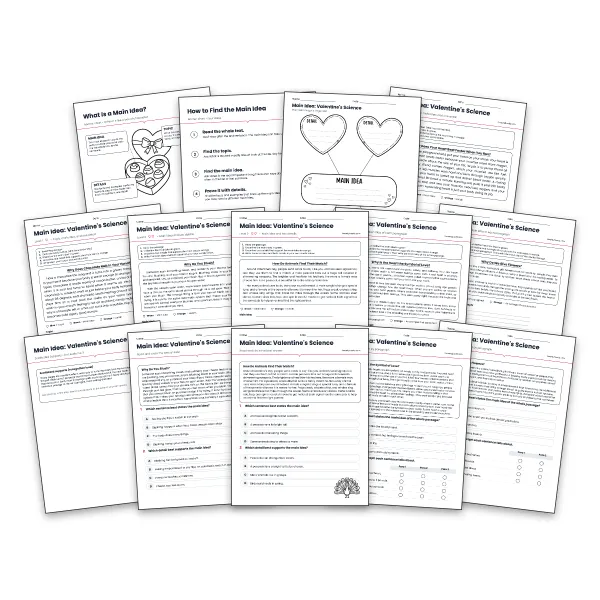 Main Idea: Valentine's Science - worksheet educational content