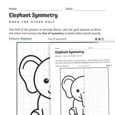 Elephant Symmetry Worksheet – Draw the Other Half - worksheet educational content
