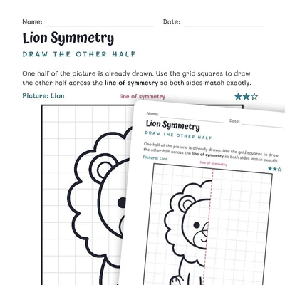 Lion Symmetry Worksheet – Draw the Other Half - worksheet educational content