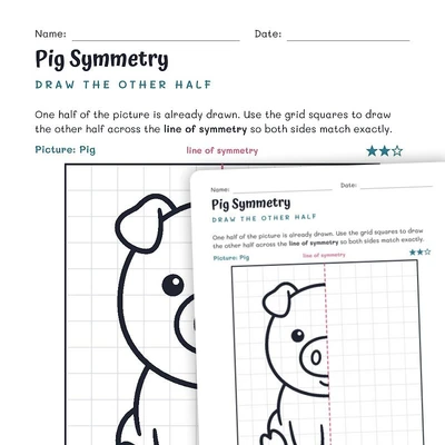 Pig Symmetry Worksheet – Draw the Other Half - worksheet educational content