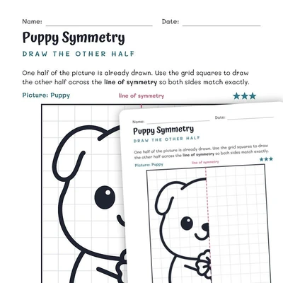 Puppy Symmetry Worksheet – Draw the Other Half - worksheet educational content