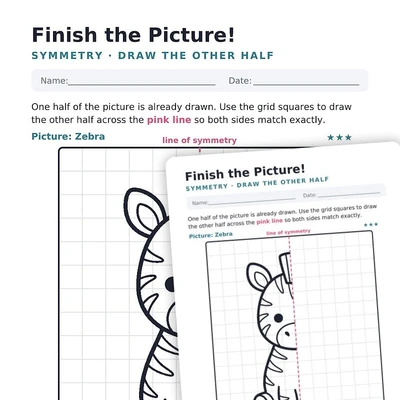 Zebra Symmetry Worksheet – Draw the Other Half - worksheet educational content
