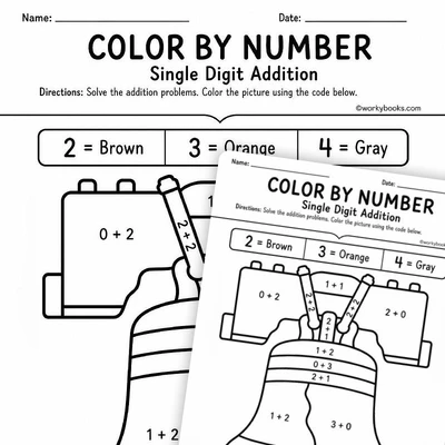 Color by Number: Single Digit Addition - worksheet educational content