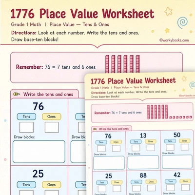 America 250: 1st Grade Place Value Quick Checks (Tens & Ones) - worksheet educational content