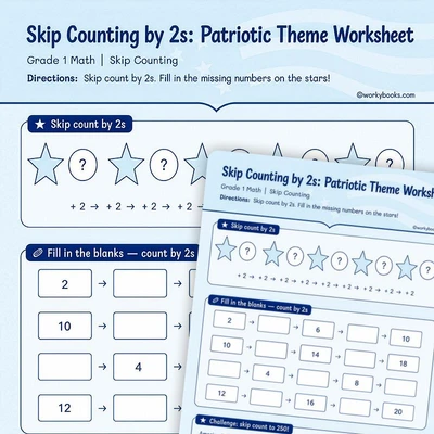 Skip Counting by 2s: Patriotic Theme Quick Checks - worksheet educational content