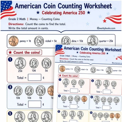 American Coin Counting Worksheet - worksheet educational content