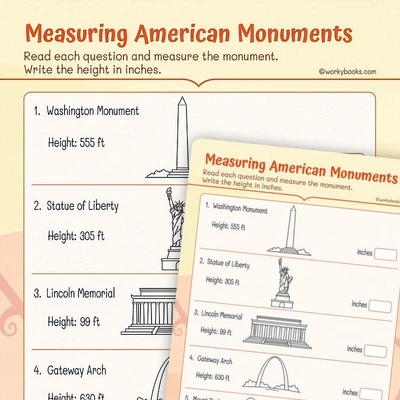 Measuring American Monuments - worksheet educational content