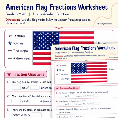 American Flag Fractions - worksheet educational content