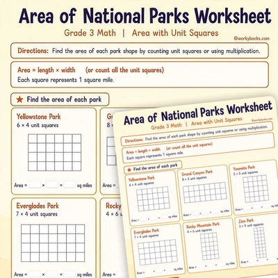 Area of National Parks - worksheet educational content