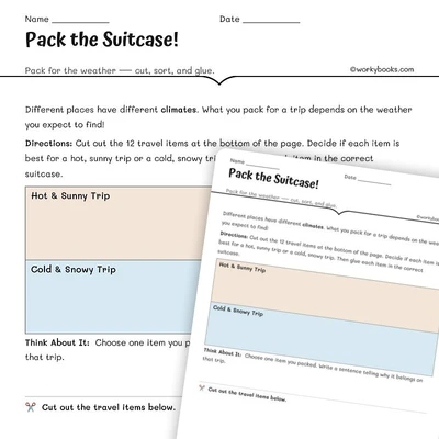 Pack the Suitcase - worksheet educational content