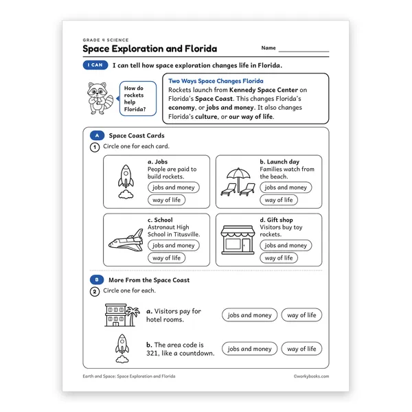 Space Exploration and Florida worksheet for grade 4