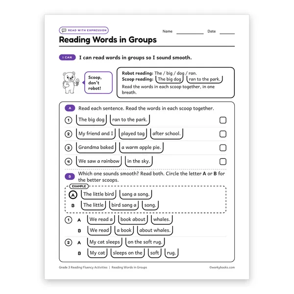 Reading Words in Groups worksheet