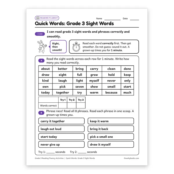 Quick Words: Grade 3 Sight Words worksheet for grade 3