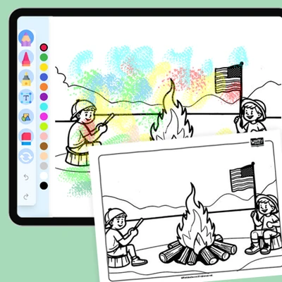 Fourth of July Campfire - coloring educational content