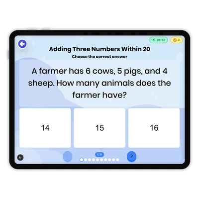 Adding Three Numbers Within 20 - game educational content