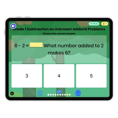 Grade 1 Subtraction as Unknown Addend Problems - game educational content