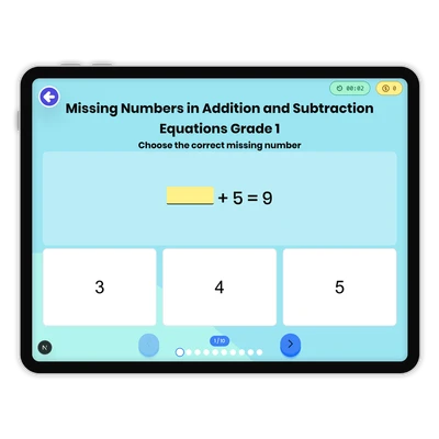 Missing Numbers in Addition and Subtraction Equations Grade 1 - game educational content