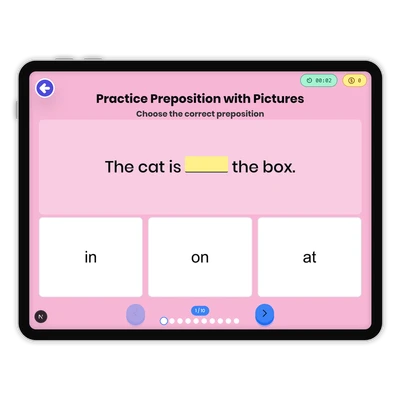 Practice Preposition with Pictures - game educational content