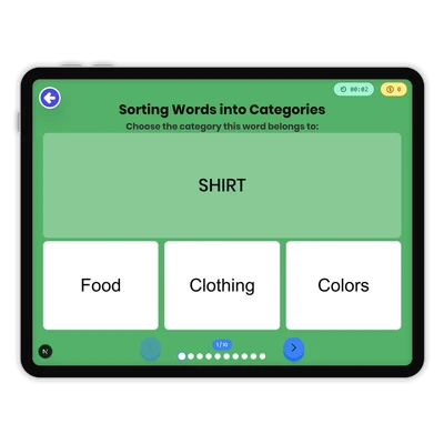 Sorting Words into Categories - game educational content
