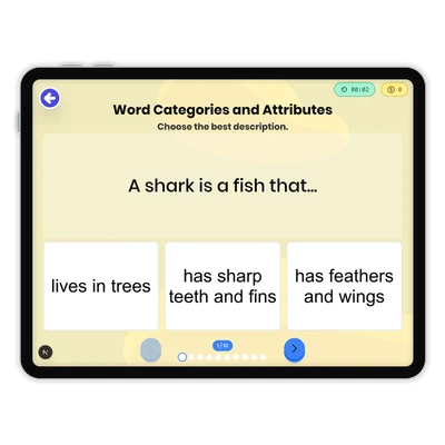 Word Categories and Attributes - game educational content