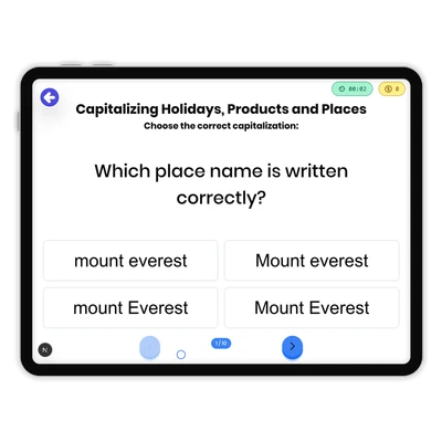 Capitalizing Holidays, Products and Places - game educational content